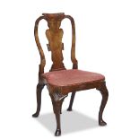 A George II walnut side chair circa 1740 With shaped scrolling crestrail above vasiform splat, the