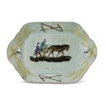 A Soviet faience biscuit plate "A Lesson in Ploughing" Konakovo Faience Factory, Tver, 1930s