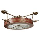 A Neo-Grec gilt-bronze mounted red-painted giltwood and frosted glass ceiling light in the style