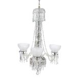 A Belle Époque three light cut-crystal and etched glass chandelier late 19th century Originally