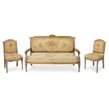 A Louis XVI style giltwood salon suite early to mid 20th century Comprising a settee and two side