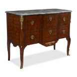 A Louis XV/XVI transitional ormolu-mounted marquetry tulipwood and amaranth commode in the manner of