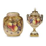 Two Royal Worcester hand-painted fruit study covered vases second quarter 20th century The first a