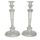 A pair of George III sterling silver candlesticksJohn Roberts & Co., Sheffield, 1802 The gadrooned