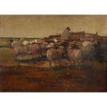 DEMETER KOKO (AUSTRIAN 1891-1929) HERDER WITH SHEEP Signed 'Demeter Koko' bottom left, oil on