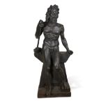 A black painted cast iron figure of Vulcan late 19th/early 20th century Depicting the God leaning