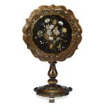 A Victorian mother-of-pearl inlaid papier-mâché tilt top table circa 1870 With shaped moulded top