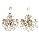 A pair of Louis XVI style gilt-bronze and cut-glass five-light wall sconces late 19th/early 20th