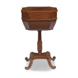 A Regency rosewood and satinwood inlaid mahogany sewing stand circa 1820 H: 27 3/4, W: 16 1/4, D: 13