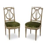 A pair of Directoire style green-painted lyre-back side chairs 19th century With olive green