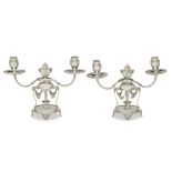 A pair of Edward VII sterling silver two-light candelabra in the Adamesque taste possibly George