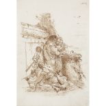 CIRCLE OF GIOVANNI BATTISTA TIEPOLO (ITALIAN 1696-1770) "THREE MAGICIANS BURNING A SNAKE" Pen and