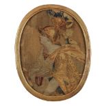 A framed Flemish figural tapestry fragment 17th century H: 31, W: 24 in. (sight) PROVENANCE: