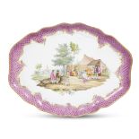 A Meissen porcelain tray 19th century Of scalloped lozenge form, with parcel-gilt raspberry