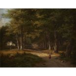 HENDRIK PIETER KOEKKOEK (DUTCH 1843-1895) WOMAN ON A WOODED PATH Signed 'H.P. Koekkoek' bottom