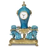 A Régence style ormolu-mounted Chinese turquoise-glazed porcelain mantel clock late 19th century The