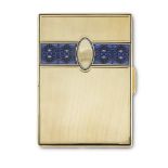 An American Art Deco enameled 14-karat gold card case apparently unmarked, circa 1940 Rectangular