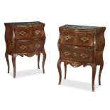 A very fine pair of Carlo VII/Ferdinando IV Rococo ormolu-mounted kingwood-veneered commodini likely