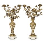 A pair of Louis XVI style gilt-bronze mounted white marble three-light candelabra late 19th/early