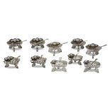An assembled collection of eight Victorian sterling silver shell-form salts Robert Hennell III,