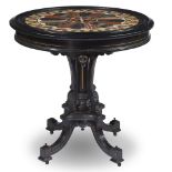 A large pietra dura table top with associated base the top early 19th century, the base circa 1870