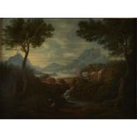 ROMAN SCHOOL (17TH-18TH CENTURY) FIGURES IN AN ITALIANATE LANDSCAPE, STORM APPROACHING Oil on