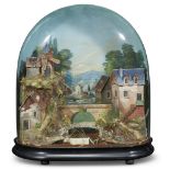 A Victorian dome diorama depicting a provincial French village mid 19th century H: 21, W: 19, D: 9