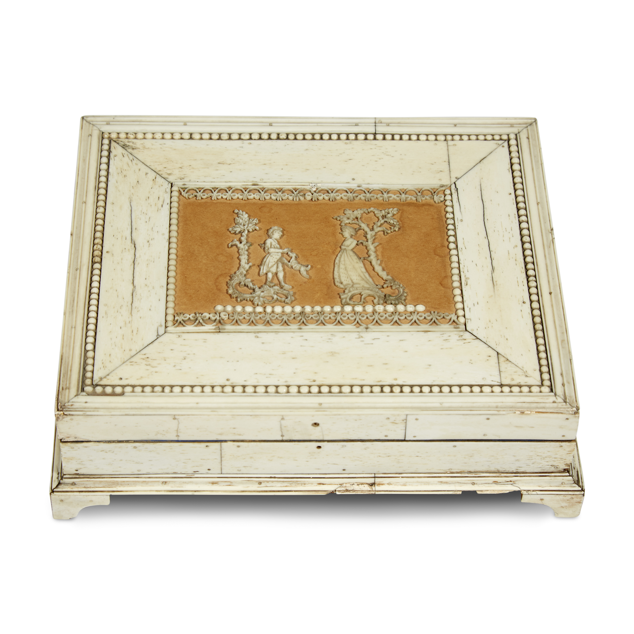 A Russian Neoclassical carved bone casket likely Kholmogory, first quarter 19th century Rectangular,