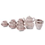 A Soviet porcelain ten-piece pink tea service with floral decoration Dmitrovsk Porcelain Factory,
