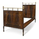 A pair of French brass and faux-bois tôle peinte bedframes and chamber stand late 19th/early 20th