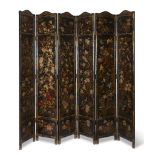 A Chinese export six-panel polychrome decorated lacquer screen Qing Dynasty, circa 1900 Overall