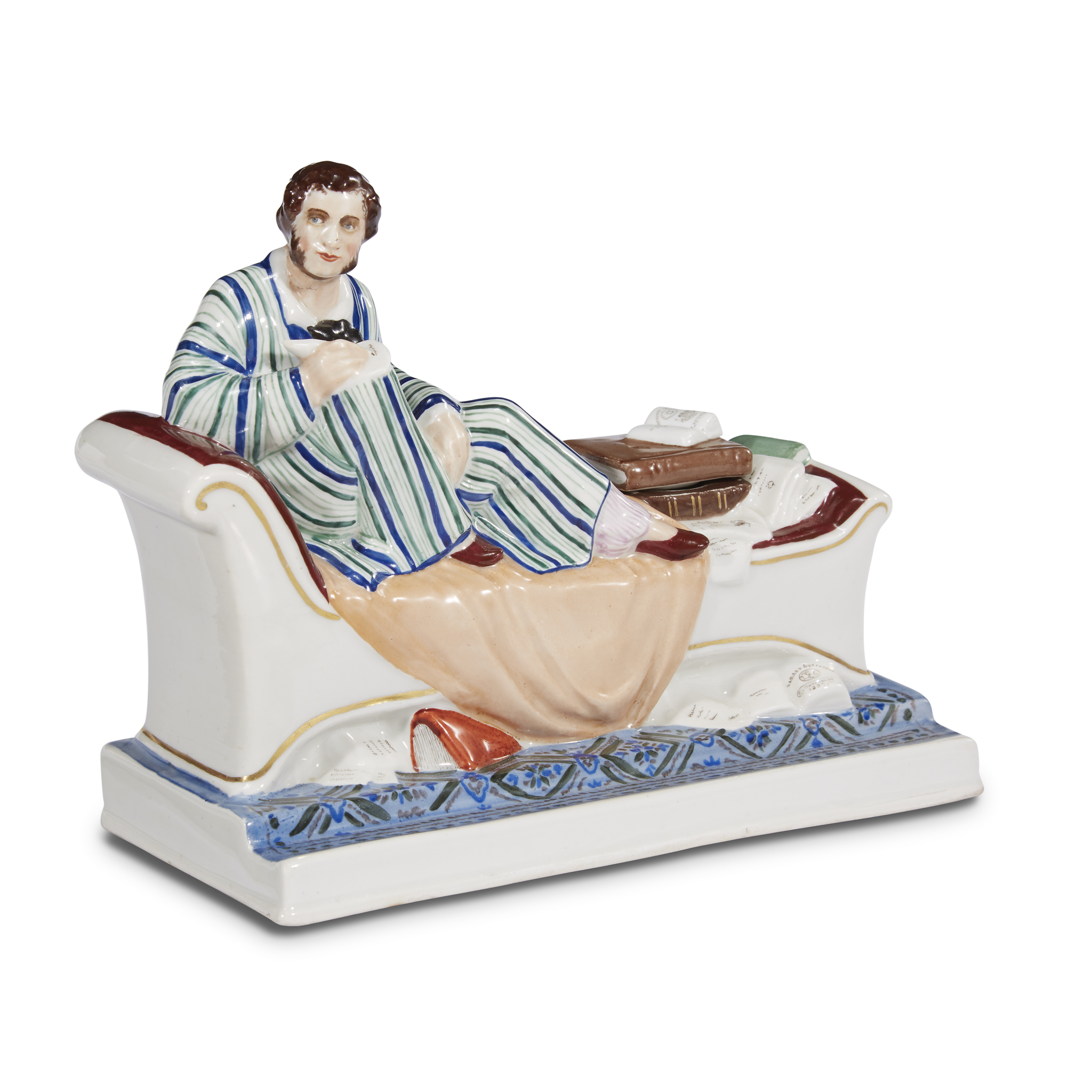 A Soviet porcelain inkwell "Pushkin At Work" Lomonosov State Porcelain Manufactory, Leningrad,