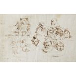 SPANISH SCHOOL (18TH CENTURY) FIGURATIVE STUDIES Pen and brown ink on thin laid paper Sheet size: