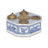 A Chinese export porcelain gilt-bronze mounted octagonal inkstand circa 1740 Mounted with two