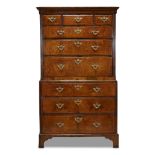 A George II figured walnut chest on chest mid 18th century Of typical form, the upper case with