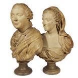 A pair of French Neoclassical plaster portrait busts likely late 18th/early 19th century Depicting a
