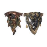 Two associated Venetian polychromed figural wall brackets 19th century H: 20 in. (largest)