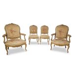 A Louis XV style giltwood salon suite late 19th/early 20th century Comprising two large fauteuils
