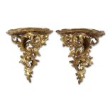 Two pairs of large Florentine giltwood wall brackets probably 20th century H: 11 1/2 in. (taller)