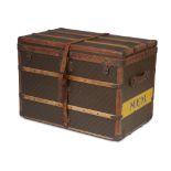 A Louis Vuitton monogrammed canvas steamer trunk circa 1930 The sides painted with yellow stripe and