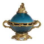 A Louis XV style ormolu-mounted Chinese turquoise-glazed porcelain pot-pourri bowl and cover 19th