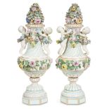 A pair of Meissen covered figural vases 1774-1815 With blue underglazed crossed swords and star mark