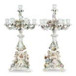 A pair of Meissen porcelain figural seven-light candelabra emblematic of music 1815-1860 Each