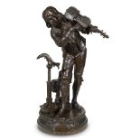 After Adrien-Étienne Gaudez (French, 1845-1902) Leçon de Violon, late 19th century Bronze, dark