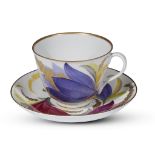 A Soviet porcelain cup and saucer "Anemones" Lomonosov State Porcelain Factory, Leningrad, 1950 By