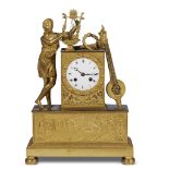 An Empire ormolu figural mantel clock depicting Euterpe apparently unsigned, early 19th century