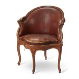 A Louis XV style leather-upholstered beechwood corner bergère marquise 19th century H: 37, W: 28, D:
