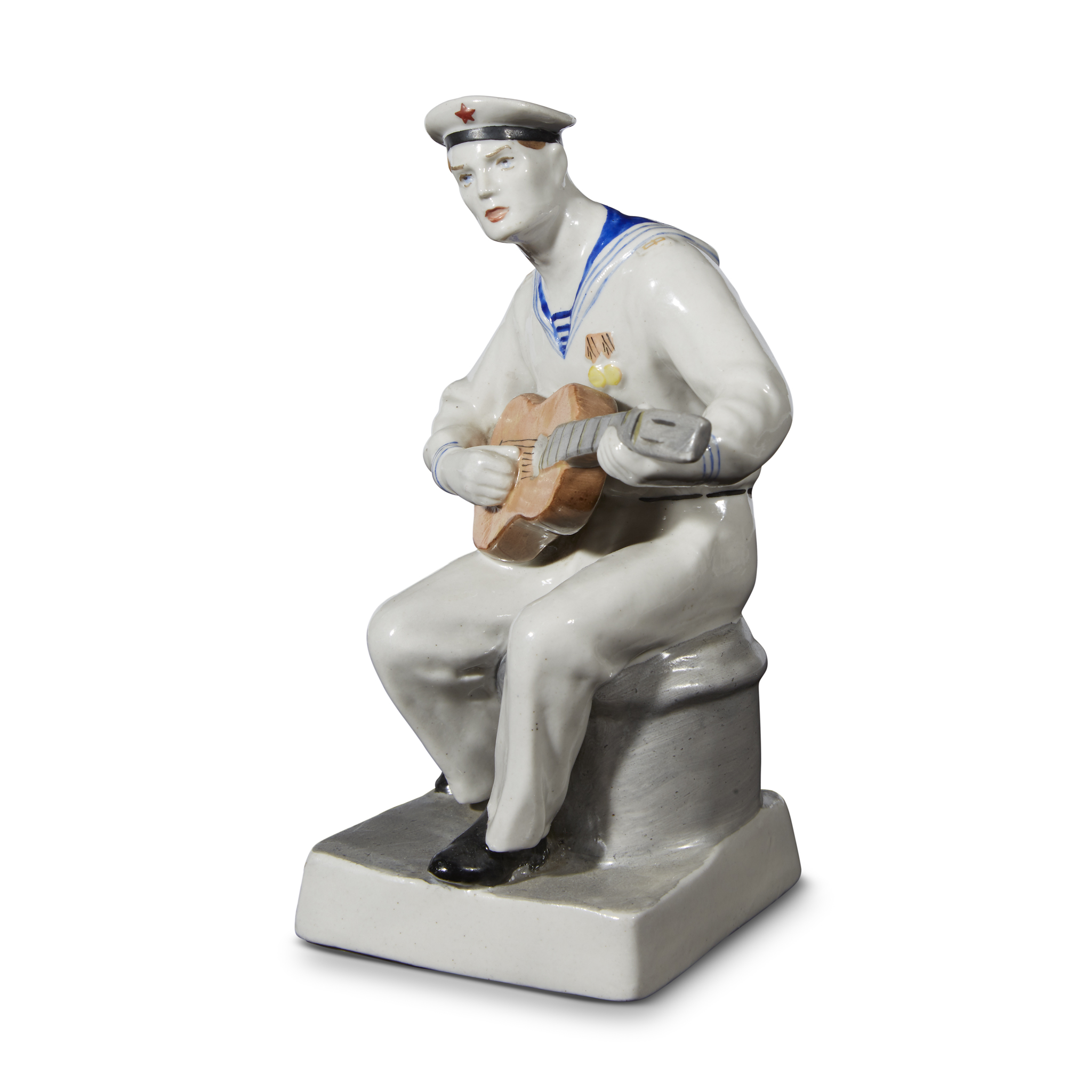 A Soviet porcelain group "Sailor-Medallist playing a guitar" Lomonosov State Porcelain Factory,