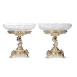 A pair of Victorian gilt and silvered bronze and etched glass figural tazzeElkington & Co.,