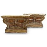 A pair of Italian Baroque style distressed marbleized consoles 20th century Of altar form, with